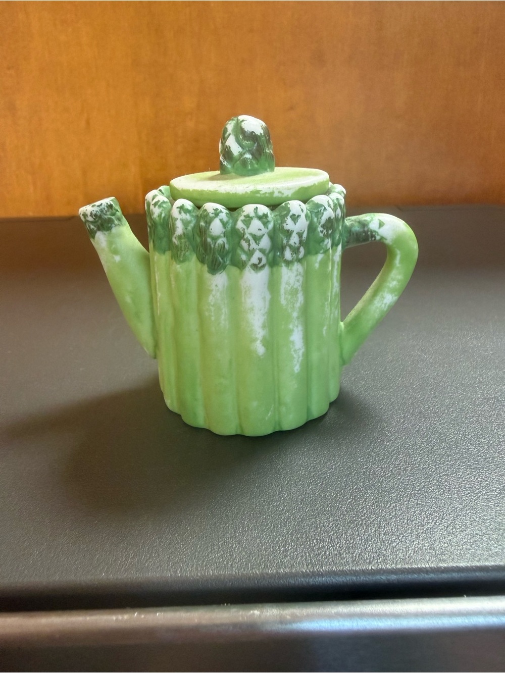 Vintage 1996 Lotus Ceramic Asparagus Mini Teapot with Lid, 3" Decorative Novelty